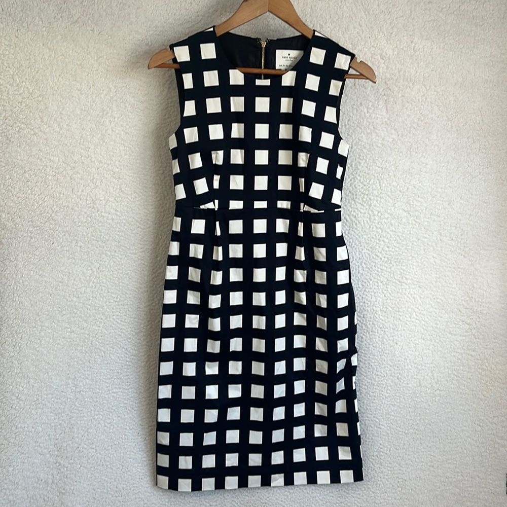 Kate Spade Dress Womens Size 6 Navy Blue and Ivory Windowpane Shift